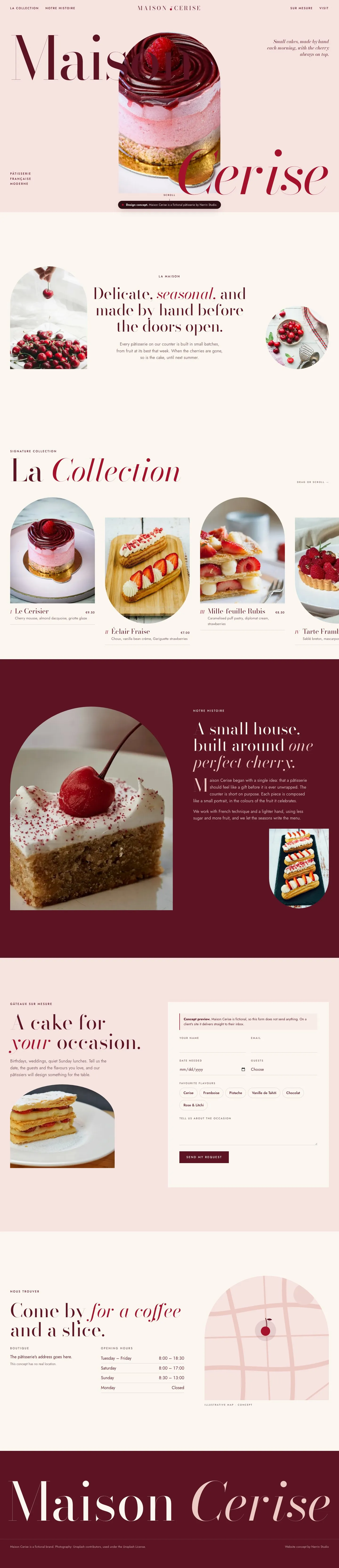 Full homepage of Maison Cerise, desktop view